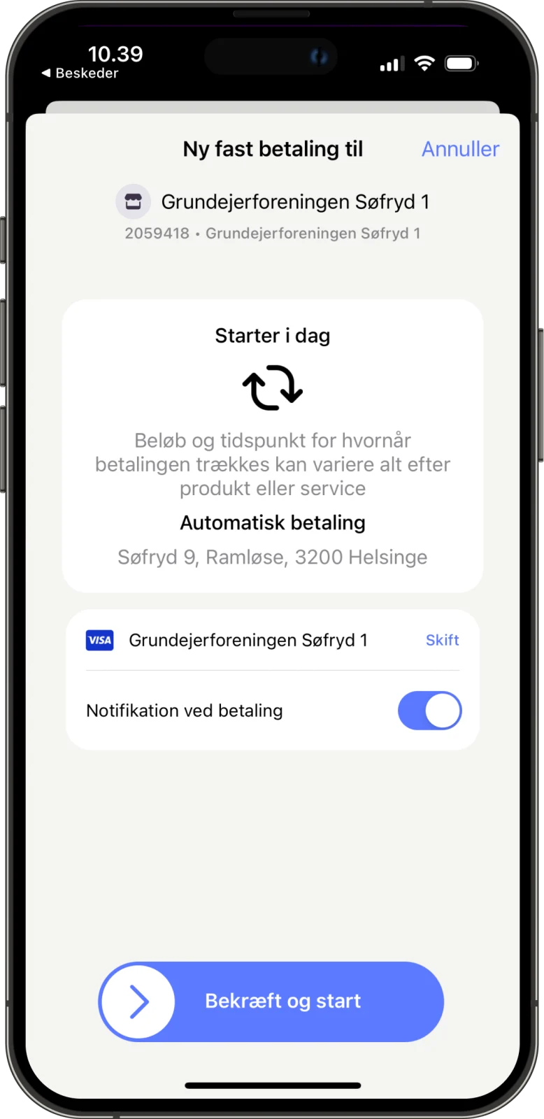 MobilePay automatisk betaling vist på telefon